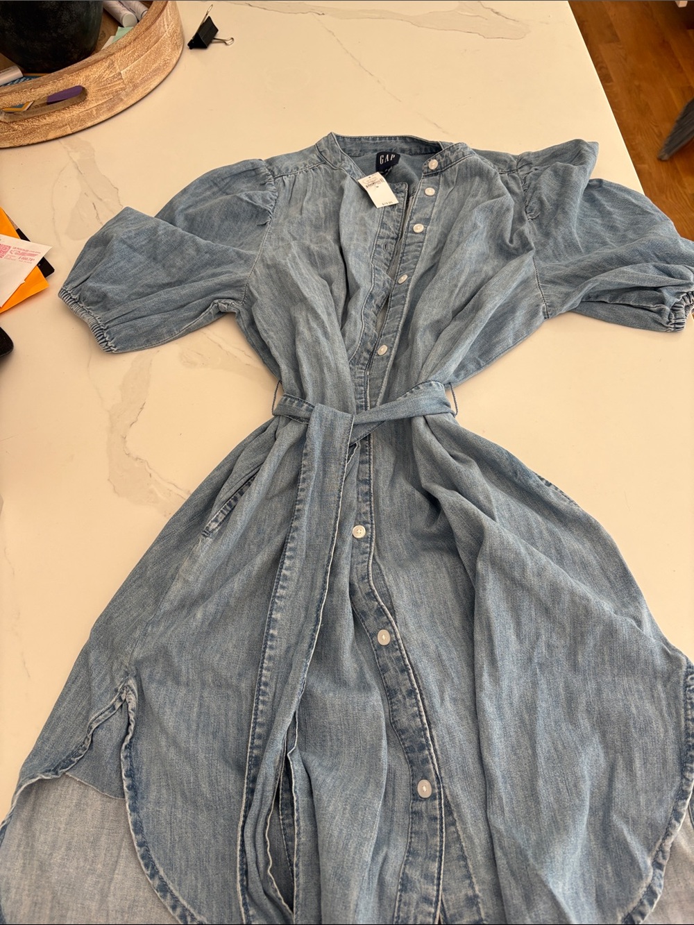GAP Light Blue Denim Maxi Shirt Dress with Belt